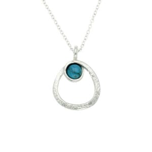 Hammered hoop pendant with turquoise gemstone