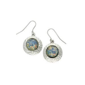 Opalised offset disc drop earrings
