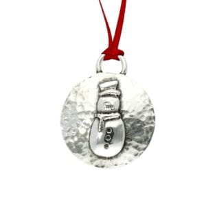 Pewter snowman disc Christmas decoration