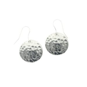 Pewter planished disc drop earrings