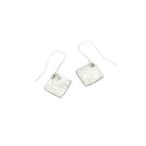 Small hammered square drop earrings